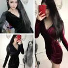 Long-sleeve Mini Velvet Wrap Dress