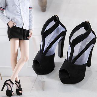 Mesh Insert High-heel Platform Sandals