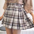 Gathered Band-waist Plaid Miniskirt
