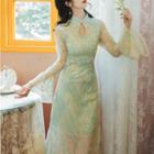 Bell-sleeve Lace Midi A-line Qipao Dress