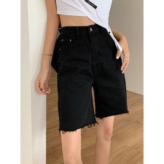 Frayed High-waist Plain Shorts