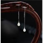 925 Sterling Silver Nephrite Flower Dangle Earring 1 Pair - Silver - One Size