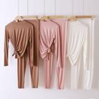Set: Mock-neck Plain T-shirt + Leggings
