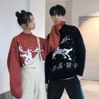 Couple Matching Mock Neck Deer Patterned Sweater