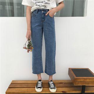 Fringed High-waist Cropped Jeans