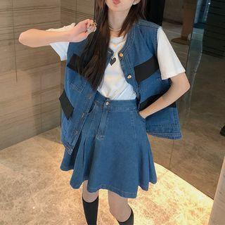 Denim Button-up Vest / A-line Denim Skirt
