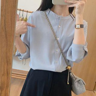 Plain Long-sleeve Crew-neck Blouse