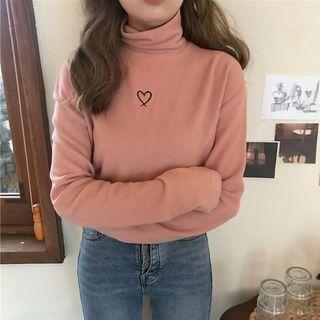 Embroidered Turtle-neck Long-sleeve Top