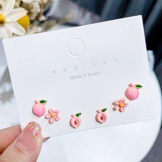 3 Pair Set: Peach Earring (assorted Designs) 3 Pairs - Silver Needle - Peach - Pink - One Size