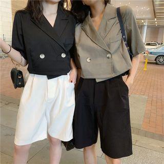 Buttoned Short Sleeve Top / Wide Leg Shorts