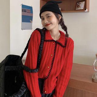Contrast Trim Cardigan Red - One Size