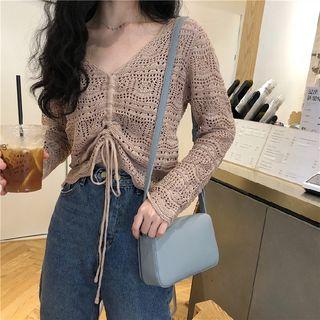 Ruched Front Open-knit Cropped Top