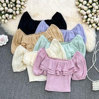 Ruffle Chiffon Crop Blouse