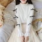 Bell-sleeve Ribbon Knit Top White - One Size