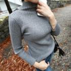 Mock-neck Ribbed Slim-fit Sweater