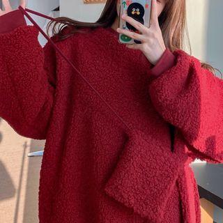 Plain Fleece Sweatshirt With Crossbody Bag