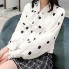 Ribbon Dotted Fringed Blouse