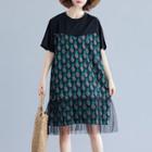 Short-sleeve Printed Mesh Dress As Shown In Figure - One Size