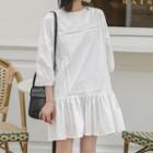 3/4-sleeve A-line Mini Dress White - One Size
