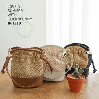 Drawstring Paneled Tote Bag