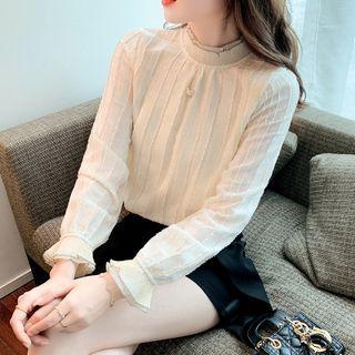 Long-sleeve Mock-neck Chiffon Blouse (various Designs)