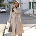 Slit-side Patch-pocket Wool Blend Coat With Sash Oatmeal - One Size