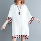 3/4-sleeve Fringe-trim Shift Dress White - One Size