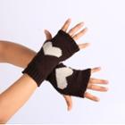 Heart Jacquard Knit Fingerless Gloves