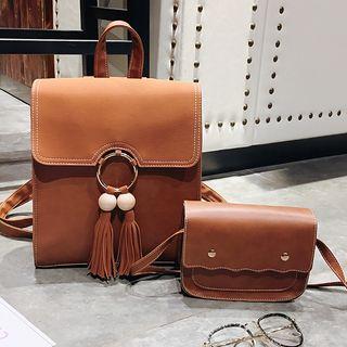 Faux Leather Tasseled Backpack / Crossbody Bag / Set