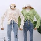Long-sleeved Drawstring Knit Top