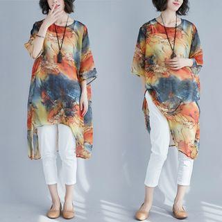 Printed Elbow-sleeve Blouse / Slipdress / Set