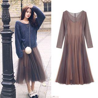 Set: Knit Top + Mesh A-line Dress
