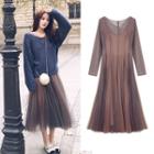 Set: Knit Top + Mesh A-line Dress