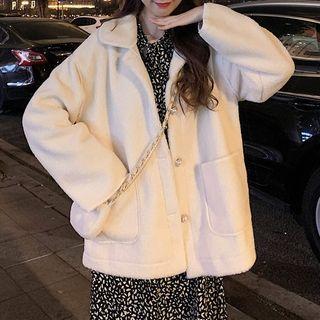 Set: Faux Pearl Fleece Button Jacket + Crossbody Bag