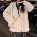 Set: Faux Pearl Fleece Button Jacket + Crossbody Bag