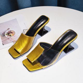 Pvc Panel Square-toe Chunky-heel Slide Sandals