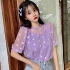 Short-sleeve Floral Mesh Top