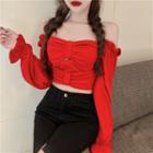 Off-shoulder Ruffled Cropped Blouse Red - One Size