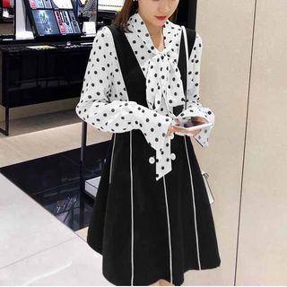 Set: Polka Dot Shirt + A-line Jumper Dress
