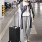 Open-front Long Cardigan / Straight-leg Pants / Plain T-shirt
