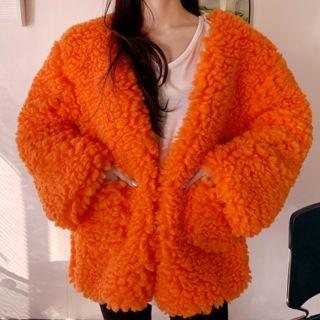Open-front Wide-sleeve Sherpa-fleece Jacket