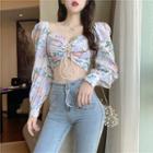 Floral Long-sleeve Crop Top Floral - One Size
