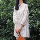 Split-neck 3/4-sleeve Shift Dress
