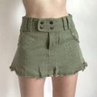 High Waist Embroidery Raw-hem Miniskirt