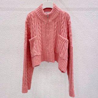 Mock-neck Chunky Knit Zip-up Cardigan