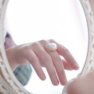 Faux Pearl Heart Ring White - One Size