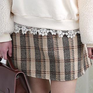 Checked Wool Blend Mini A-line Skirt