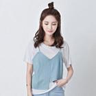 Short-sleeve Denim Panel T-shirt