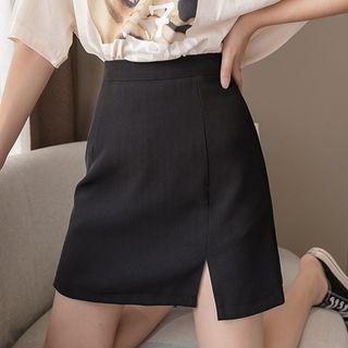 High-waist Slit-hem Mini Skort