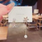 Flower Rhinestone Faux Pearl Asymmetrical Dangle Earring E457 - Gold - One Size